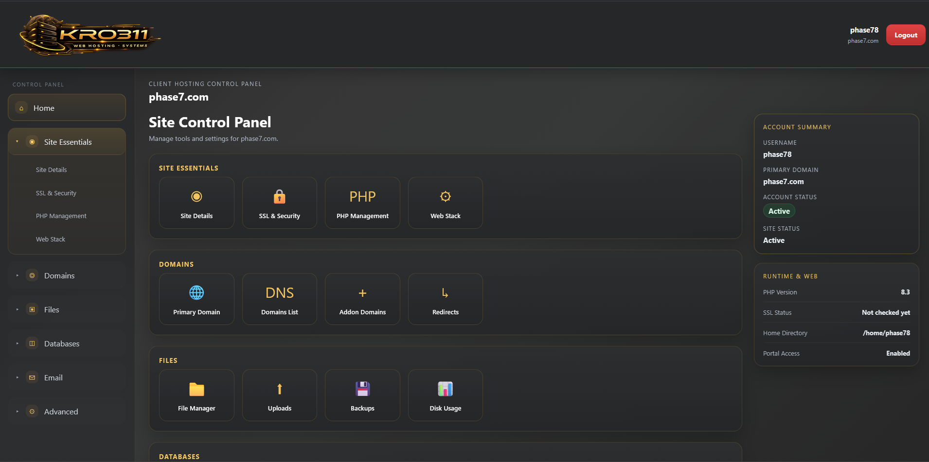 custom hosting control panel build phase 7 client panel redesign