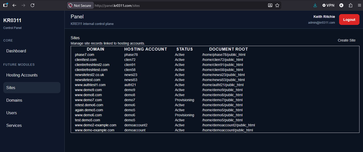custom hosting control panel build web stack provisioning sites panel